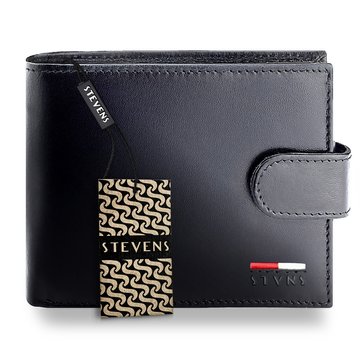 Portfel Męski STEVENS Skórzany 100% Skóra Naturalna Ochrona RFID Poziomy Czarny PREMIUM TH
