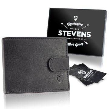 Portfel Męski Skórzany STEVENS Classic Poziomy Zapinany Czarny Ochrona Kart RFID