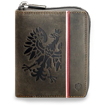 Portfel Męski Skórzany STEVENS Patriotyczny Orzeł Flaga Godło Brązowy Suwak Zamek RFID