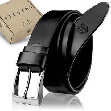 Skórzany Pasek Męski STEVENS Skóra Licowa Super Jakość Szeroki 4cm Czarny
