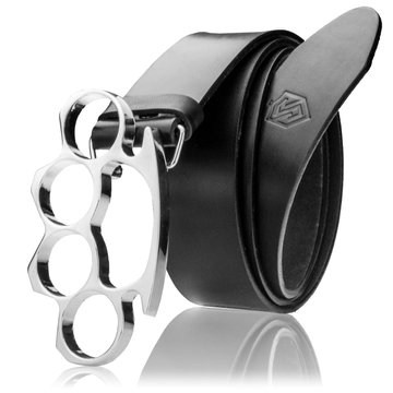 Skórzany Pasek Męski STEVENS Skóra Licowa Super Jakość Klamra Kastet Czarny