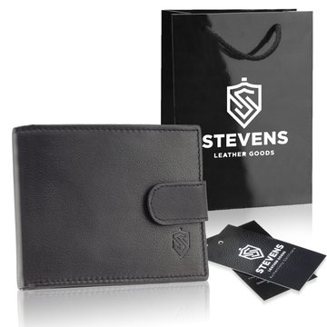 Portfel Męski Skórzany STEVENS Ochrona RFID Czarny PREMIUM na prezent Święta, pod choinkę