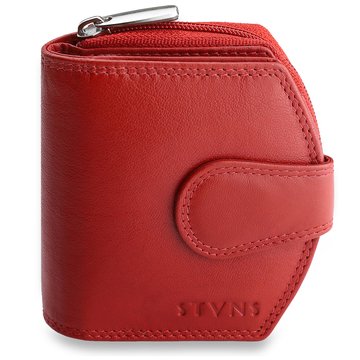 Portfel Damski Skórzany STEVENS Czerwony z Zabezpieczeniem RFID