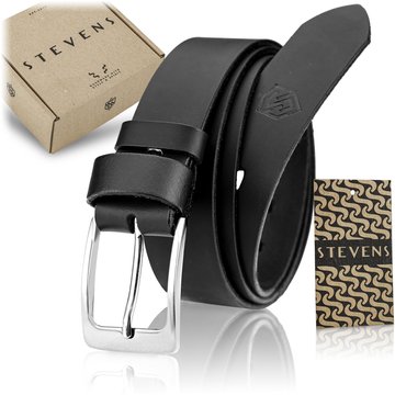 Pasek męski skórzany czarny STEVENS 3,5 cm do jeansów i eleganckich spodni