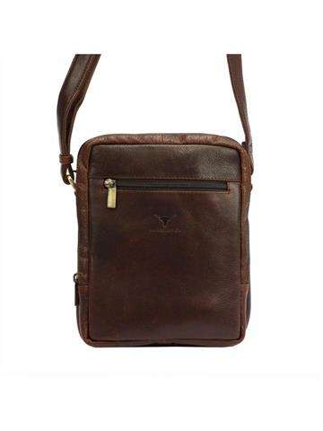 Saszetka Męska Money Kepper HN1552 Skóra Naturalna Brązowa Crossbody Regulowany Pasek