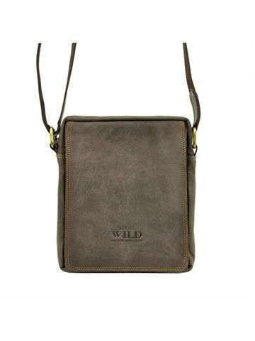 Saszetka Wild 250589-MH Skóra Naturalna Ciemnobrązowa Crossbody Z Regulowanym Paskiem i Złotymi Okuciami