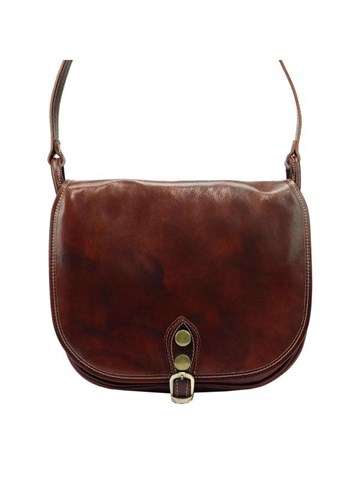 Torebka Damska Florence 8863 Skóra Naturalna Brązowa Listonoszka Crossbody Z Złotymi Okuciami